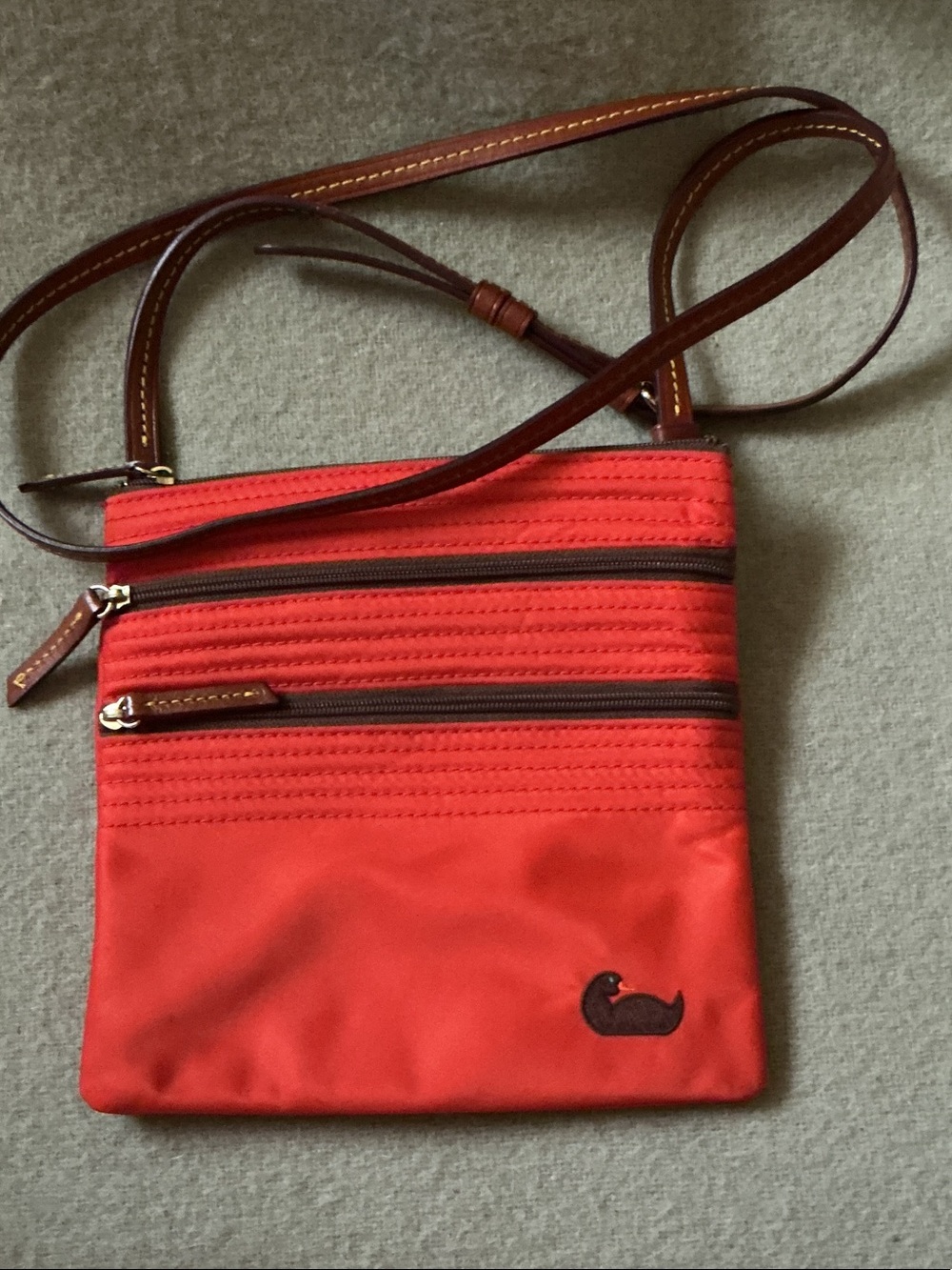 Dooney & Bourke Red Crossbody with Brown Leather Strap